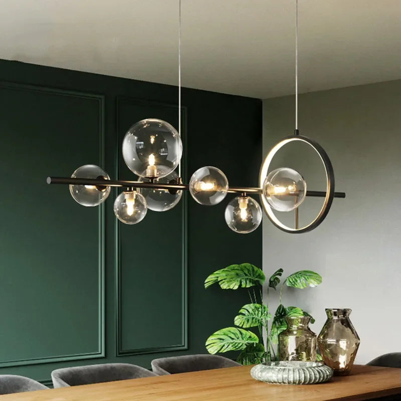 Avtoit | Modern Creative Metal Chandelier Lighting: 7/10 Clear Glass Bubbles, Long Round Design with G9 Light Fixture