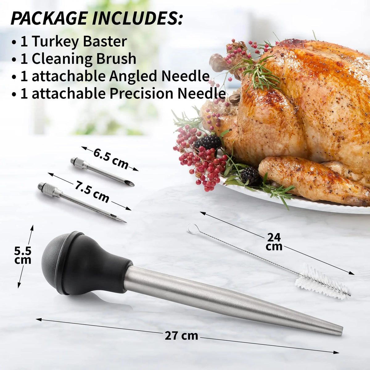 Avtoit | Flavora Marinade Injector | With 2 Needles & Cleaning Brush | For Liquid & Thick Marinades | Stainless Steel & Silicone