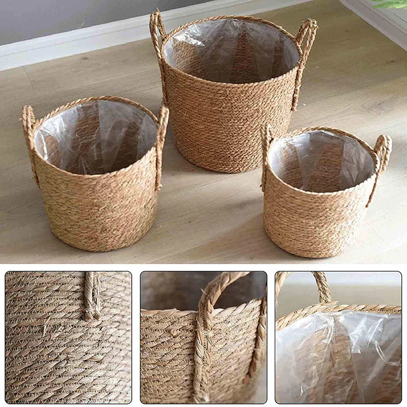 Avtoit | Nordic Extra Large Straw Flower Pot Seaweed Storage Basket Potted Green Plant Flower Basket Hand Woven Floor Indoor Flower Pot