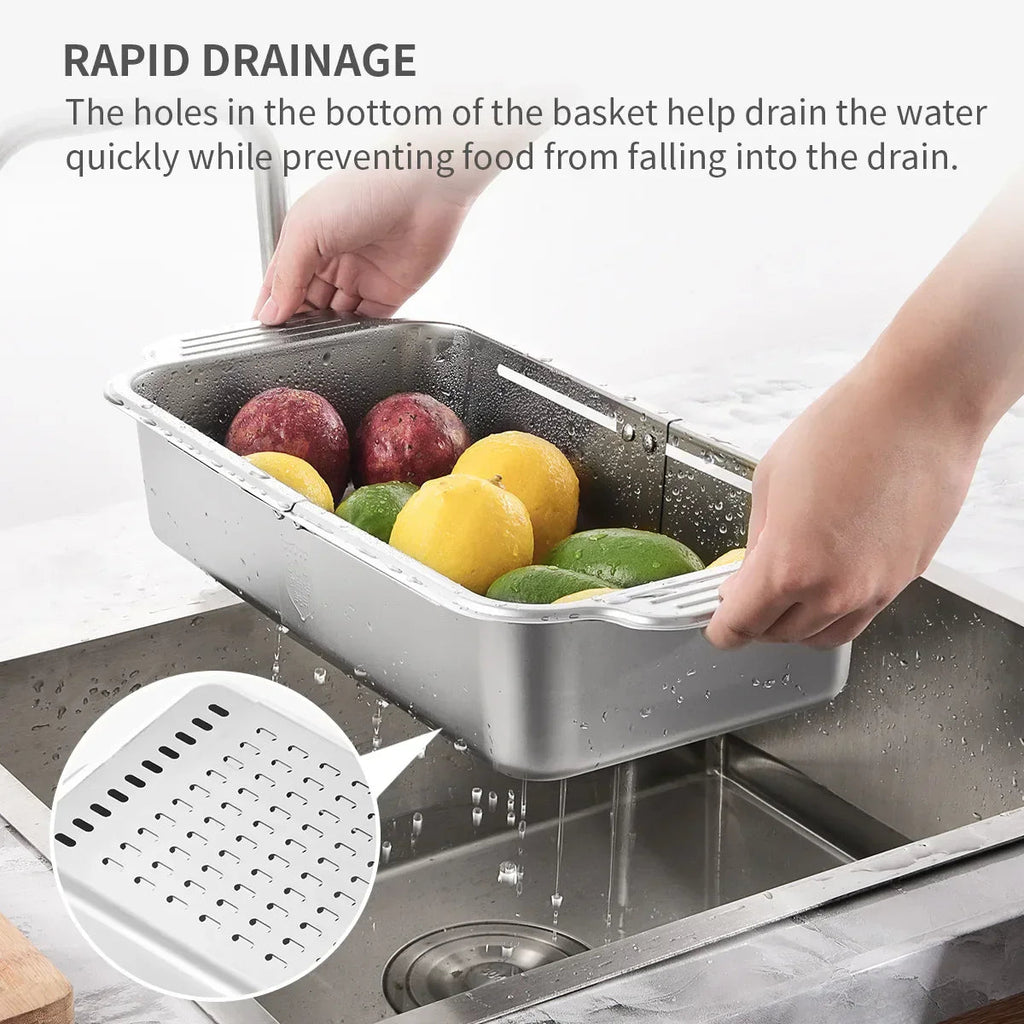 Avtoit | Retractable Over Sink Stainless Steel Vegetable Drain Basket