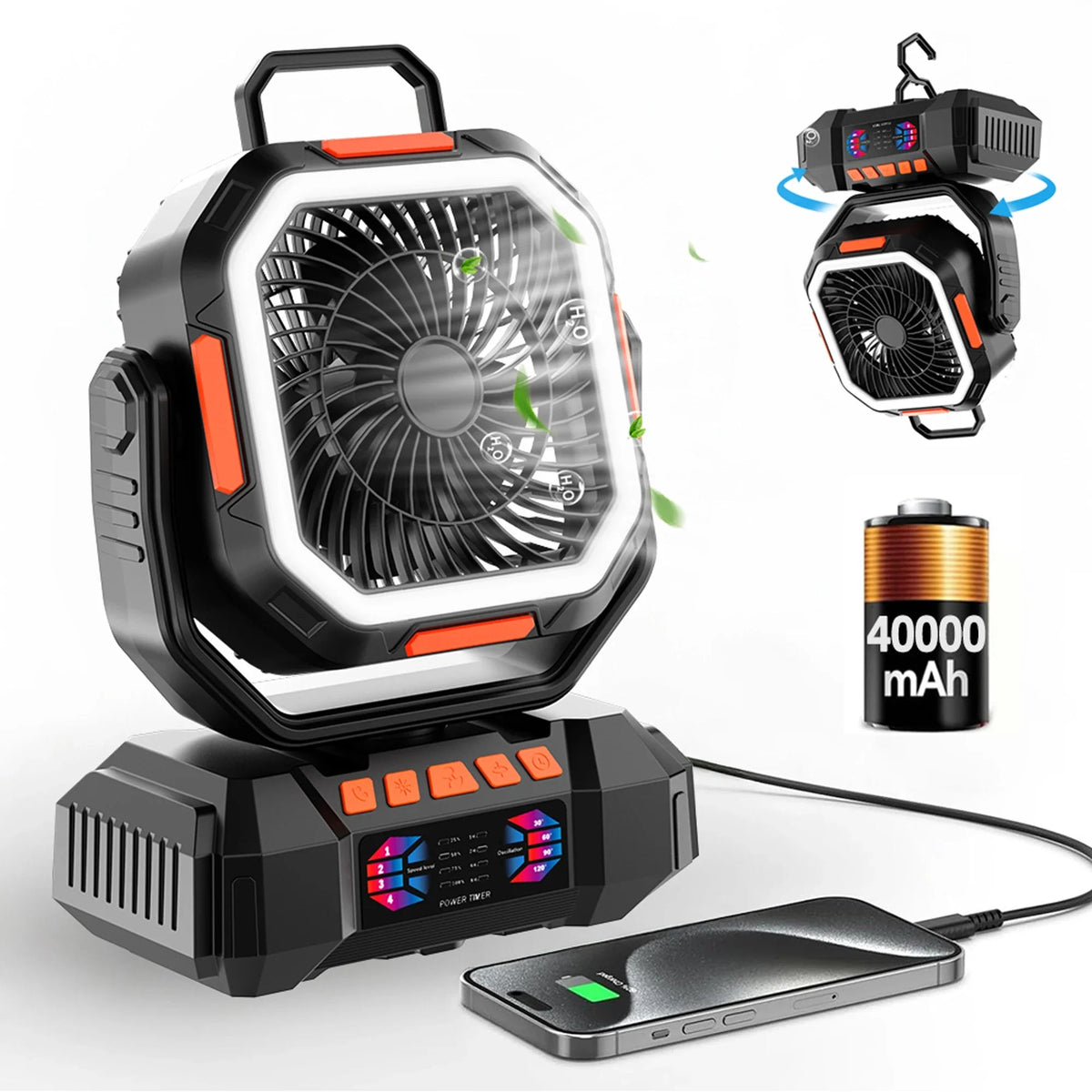 Avtoit | Rechargeable Camping Fan with 40000mAh Battery & LED Lantern – F22