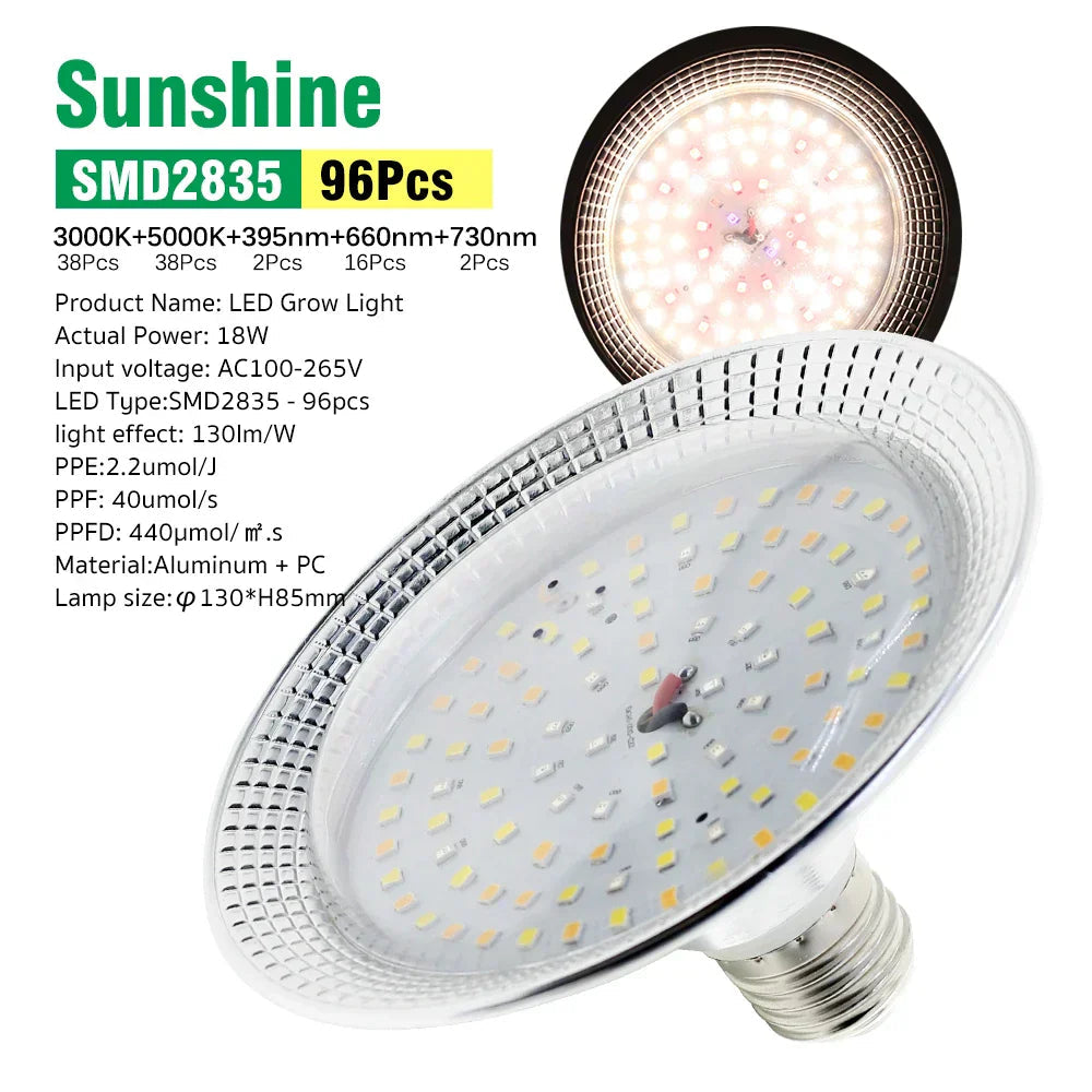 Avtoit | Solura Plant Lamp | E27 LED 18W | Full Spectrum Daylight | For Houseplants & Greenhouse