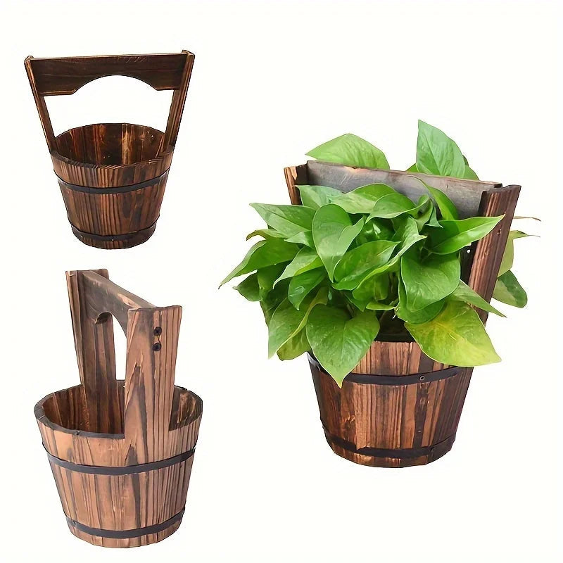 Avtoit | Wooden Bucket Planter in Barrel Design for Garden and Terrace – Decorative Flower Pots made of Wood
