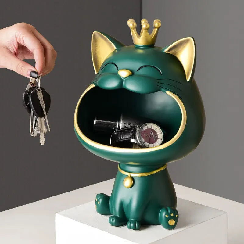 Avtoit | Fortune Crown Big Mouth Cat Entrance Key Holder Decorative Ornament, Light Luxury Housewarming Gift Sculpture