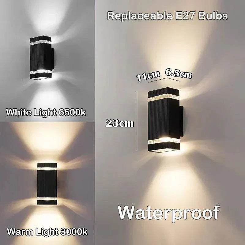 Avtoit | LumiBloc LED Outdoor Wall Light – Modern IP65 Up & Down Design with E27 Socket