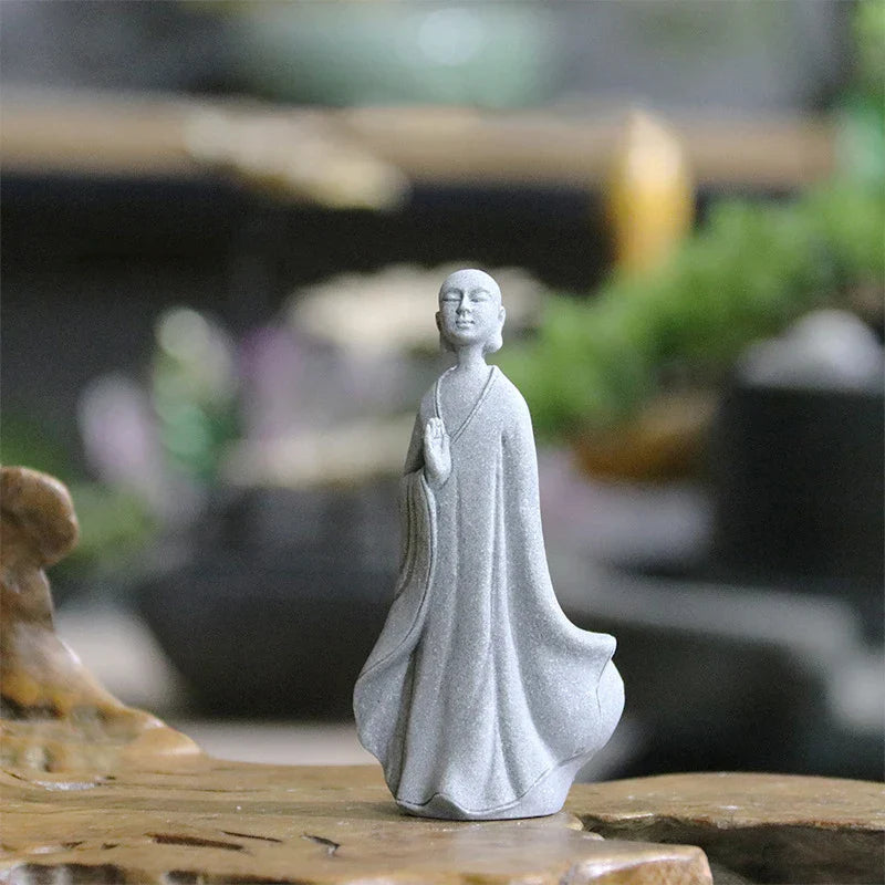 Avtoit | Buddha Stone Statue Small Buddhist Monks Tibetan Buddhism Figures Zen Garden Ornament Meditation Home Aquarium Decoration