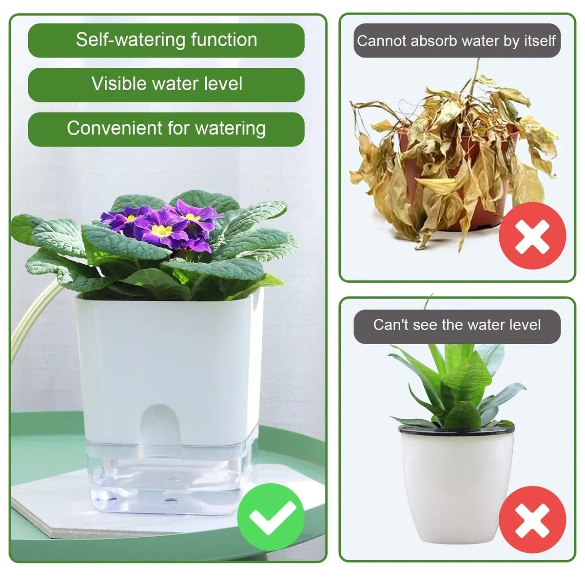 Avtoit | HydroLino Flower Pot | Self-Watering | Compact & Transparent | For Indoor Use