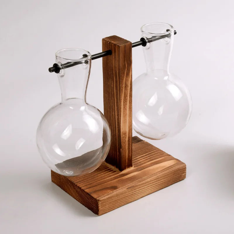 Avtoit | Vasoya Glass Vases | 3-Piece Set with Wooden Frame | Scandinavian & Versatile | For Flowers & Hydroponics