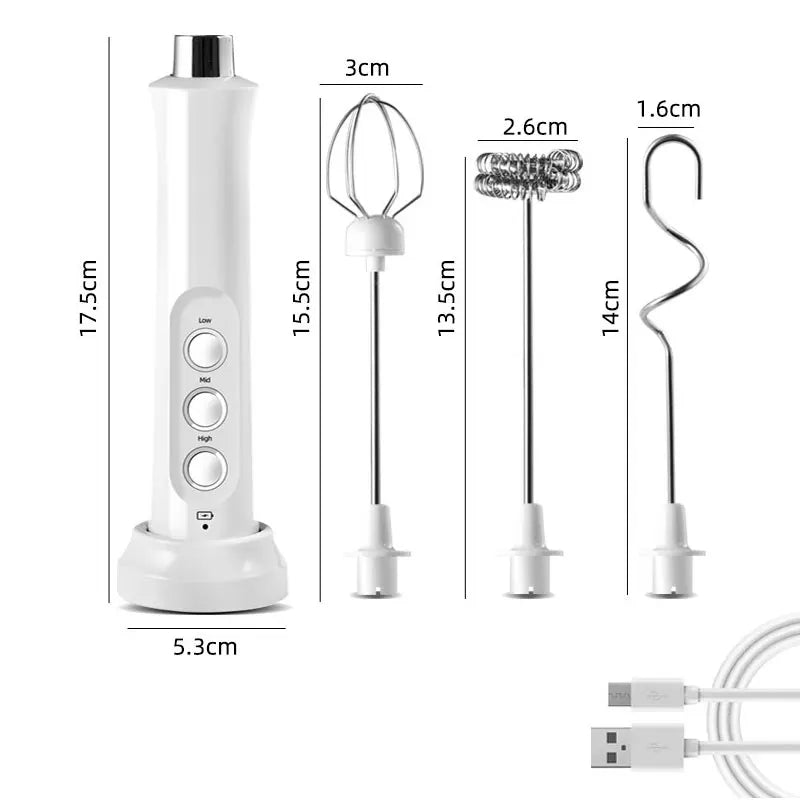Avtoit | 3 In 1 Electric Milk Frother Rechargeable Milk Foam Maker Handheld Frother High Speed Milk Frother Drink Mixer Coffee