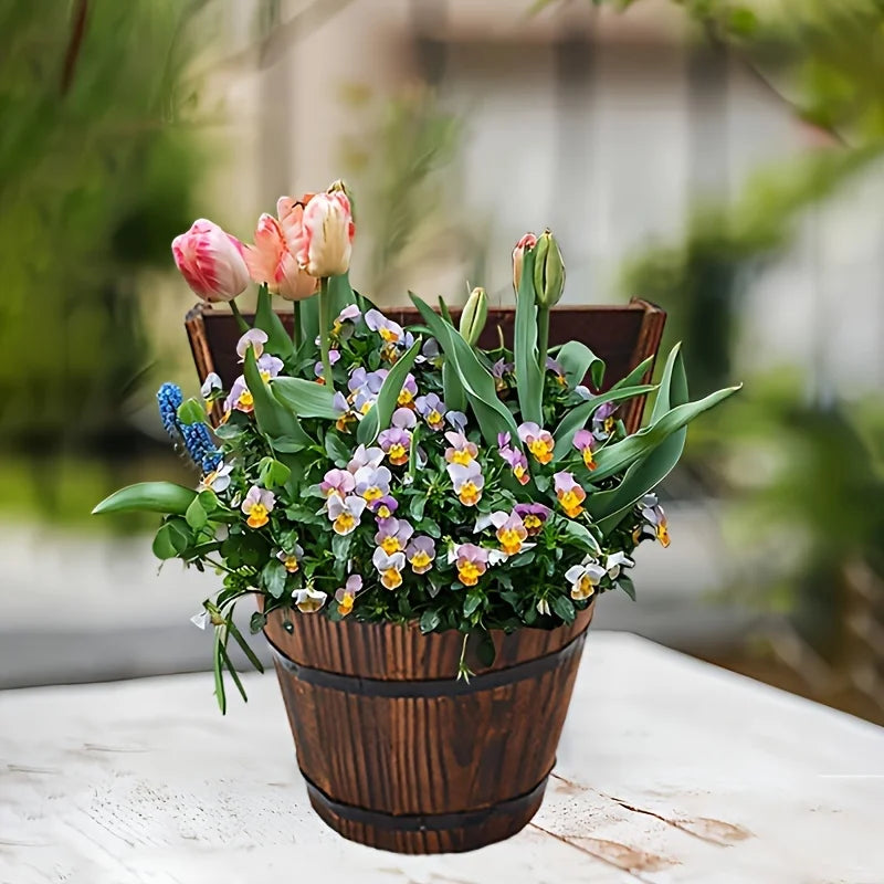 Avtoit | Wooden Bucket Planter in Barrel Design for Garden and Terrace – Decorative Flower Pots made of Wood