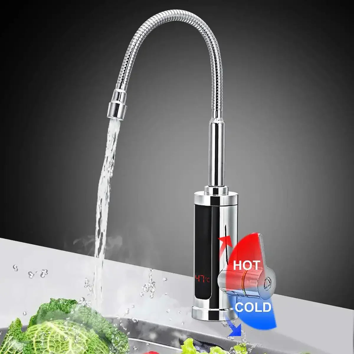 Electric Kitchen Faucet with Instant Hot Water, 3000W, 30-60°C