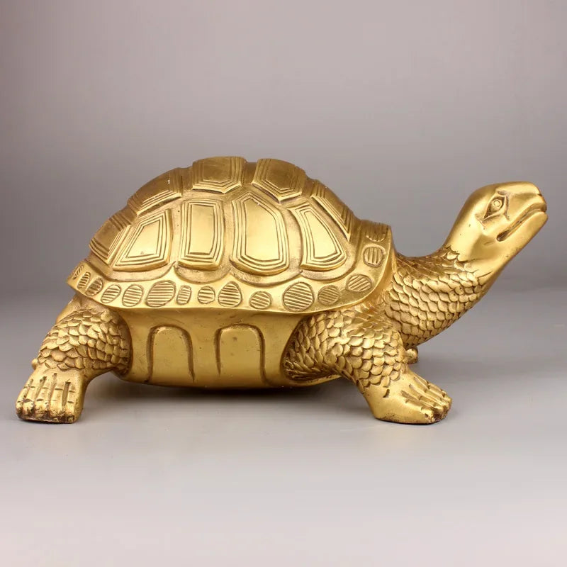Avtoit | Brass Feng Shui Turtle Statue Lucky Animal Sculpture for Longevity Home Office Decoration Figurine Gift Study Ornament