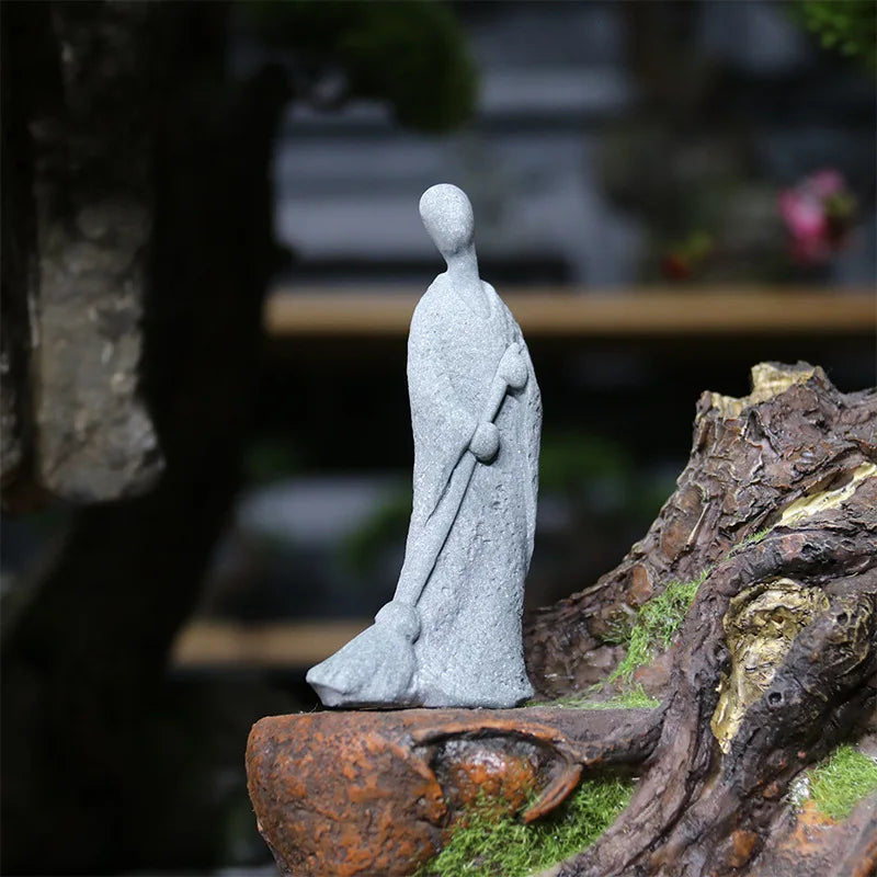 Avtoit | Buddha Stone Statue Small Buddhist Monks Tibetan Buddhism Figures Zen Garden Ornament Meditation Home Aquarium Decoration