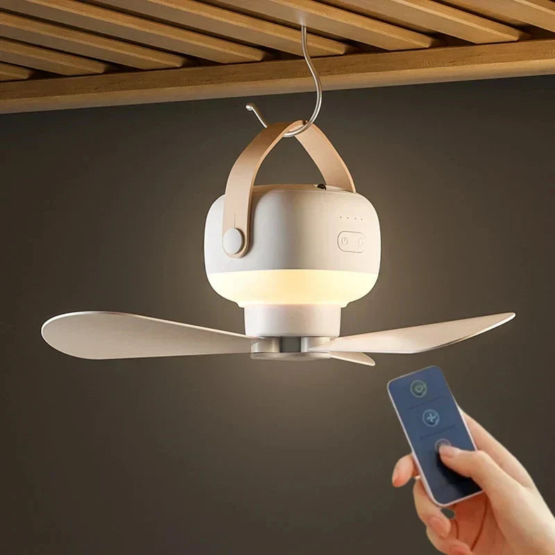 Avtoit | Mini portable ceiling fan with LED light & remote control – 4 speeds, USB rechargeable