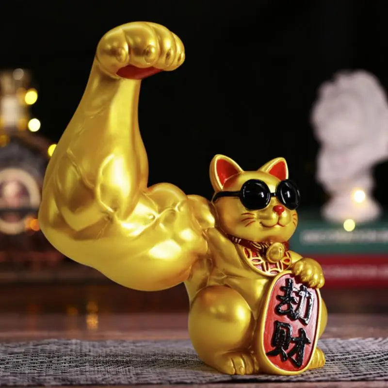 Avtoit | Large hand, happy wealth, waving cat, gold-colored waving hand cat, home decoration, welcoming waving cat, sculpture, statue, decor, car ornament, shop gift