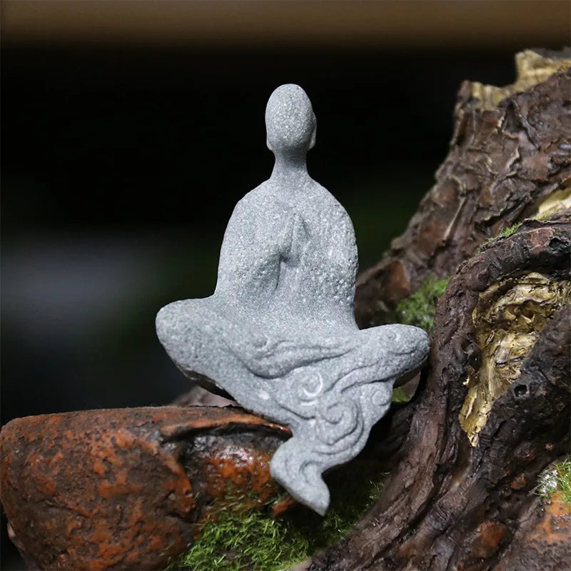 Avtoit | Buddha Stone Statue Small Buddhist Monks Tibetan Buddhism Figures Zen Garden Ornament Meditation Home Aquarium Decoration