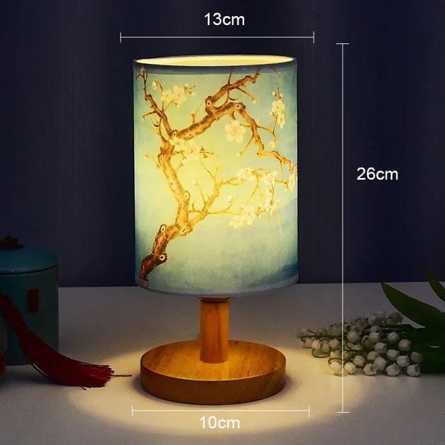 Avtoit | Dimmable LED bedside lamp with fabric shade in plum blossom – Perfect bedroom night lamp