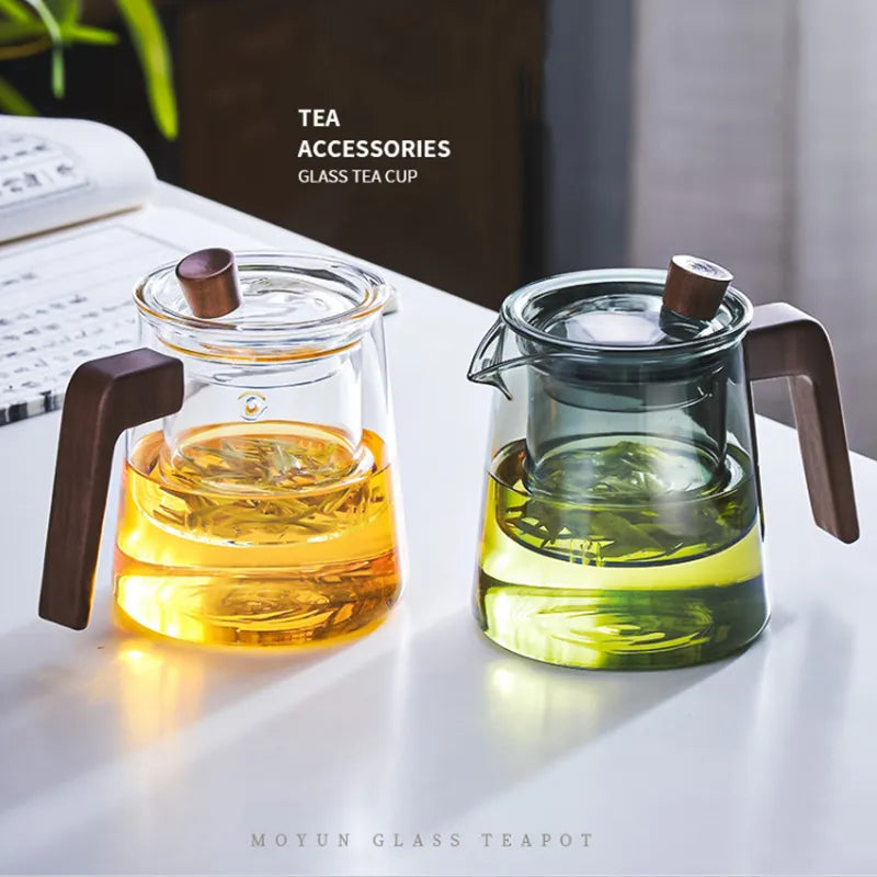 Avtoit | GIANXI Retro Glass Teapot Wood Handle Chinese Tea Ceremony Transparent Teawear Set Cup Filter High Boron Silicon Pot  530ML
