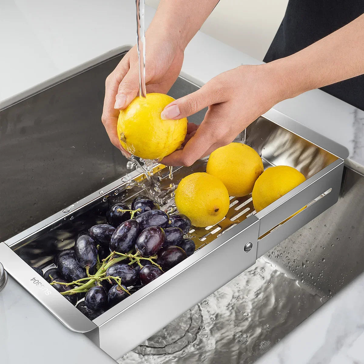 Avtoit | Retractable Over Sink Stainless Steel Vegetable Drain Basket