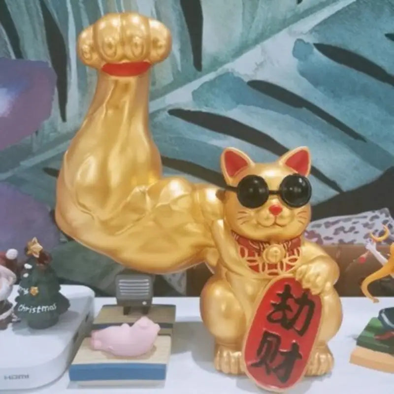 Avtoit | Large hand, happy wealth, waving cat, gold-colored waving hand cat, home decoration, welcoming waving cat, sculpture, statue, decor, car ornament, shop gift