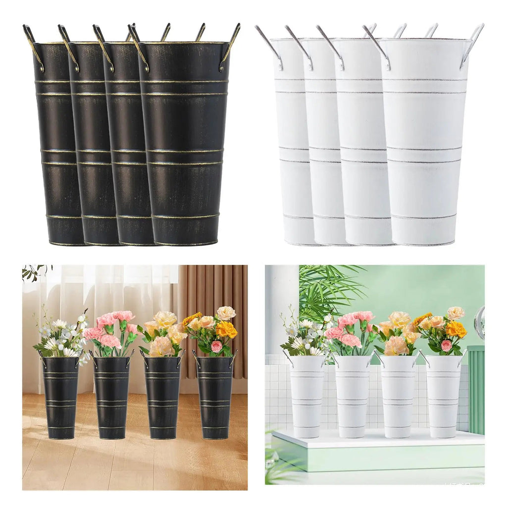 Avtoit | Retro Iron Flower Bucket with Handles – Decorative Metal Flower Pot for Home