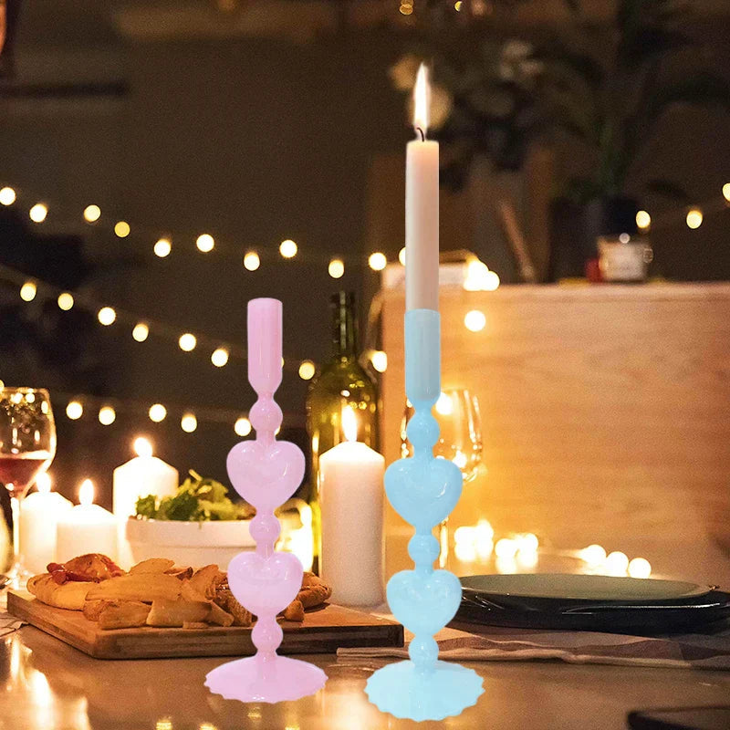 Avtoit | Retro Taper Candle Holder Red Heart Shape Glass Candle Holder Wedding Table Decoration Home Party Glass Vase Decor