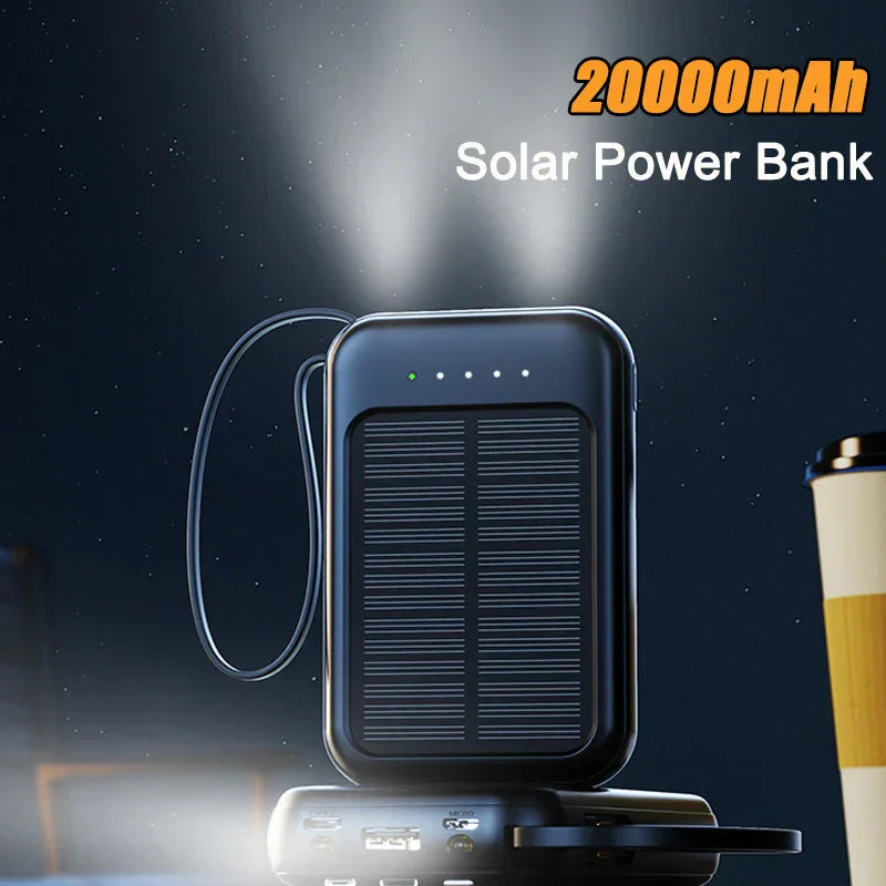 Avtoit | PowerVolt Max 20K | Solar-powered power bank | 4 charging cables integrated | LED flashlight