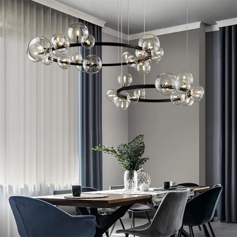 Avtoit | Modern Creative Metal Chandelier Lighting: 7/10 Clear Glass Bubbles, Long Round Design with G9 Light Fixture