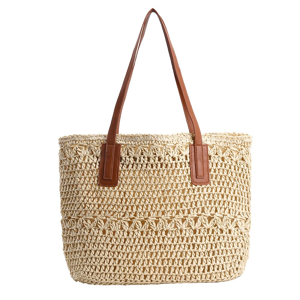 Avtoit | Genevieve | Chic Straw Tote Bag with Genuine Leather Straps – Elegant Summer Handbag