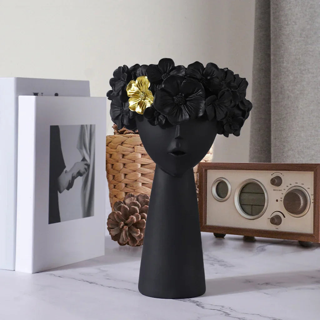 Avtoit | Nordic Girl Head Flower Resin Vase Statue Flower Vases for Office Desktop Dried Flowers Ornaments Decor Container