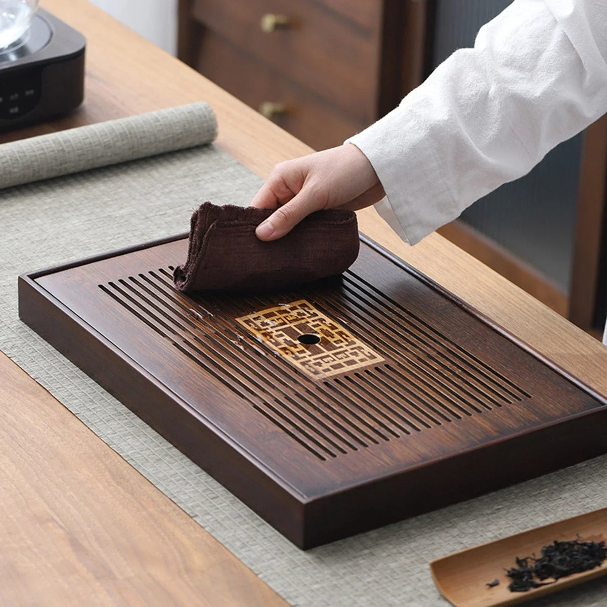Avtoit | Chinese Tea Tray with Water Storage Box Durable Simple Drainage Type Plate Tea Serving Tray for Teahouse Home Household Office