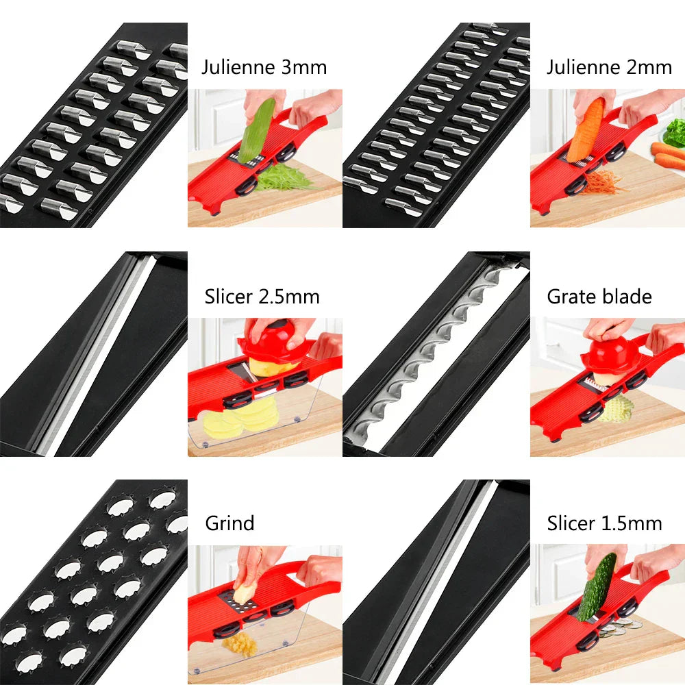 Avtoit | PrepVario Vegetable Cutter Set | 9-piece with Box & Finger Guard | Stainless Steel & BPA-free | In Red