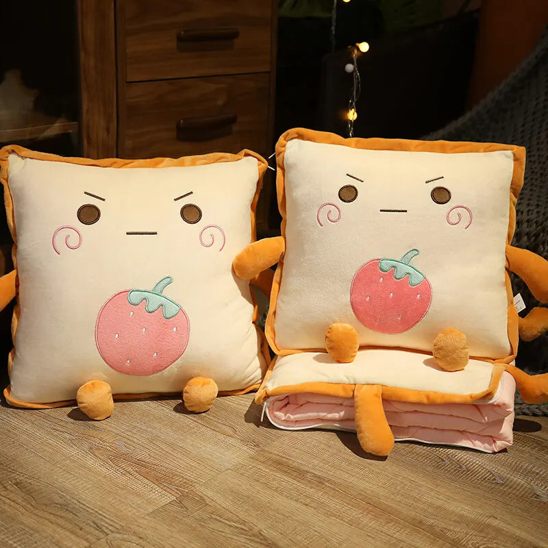 Avtoit | Playful Cartoon Toast Foldable Travel Pillow Blanket