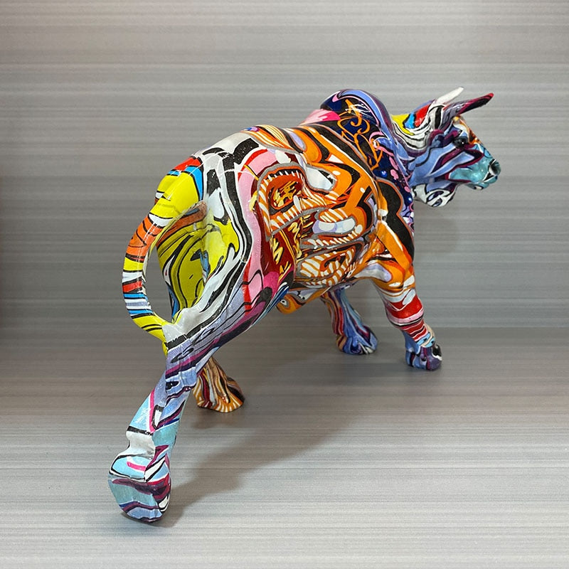 Avtoit | Graffiti-Painting Resin Bull Figures Home Living Room Bedroom Office Desktop Feng Shui Ornaments Collection Statues