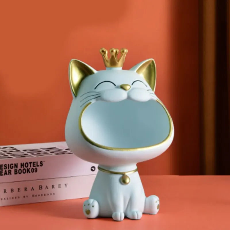 Avtoit | Fortune Crown Big Mouth Cat Entrance Key Holder Decorative Ornament, Light Luxury Housewarming Gift Sculpture