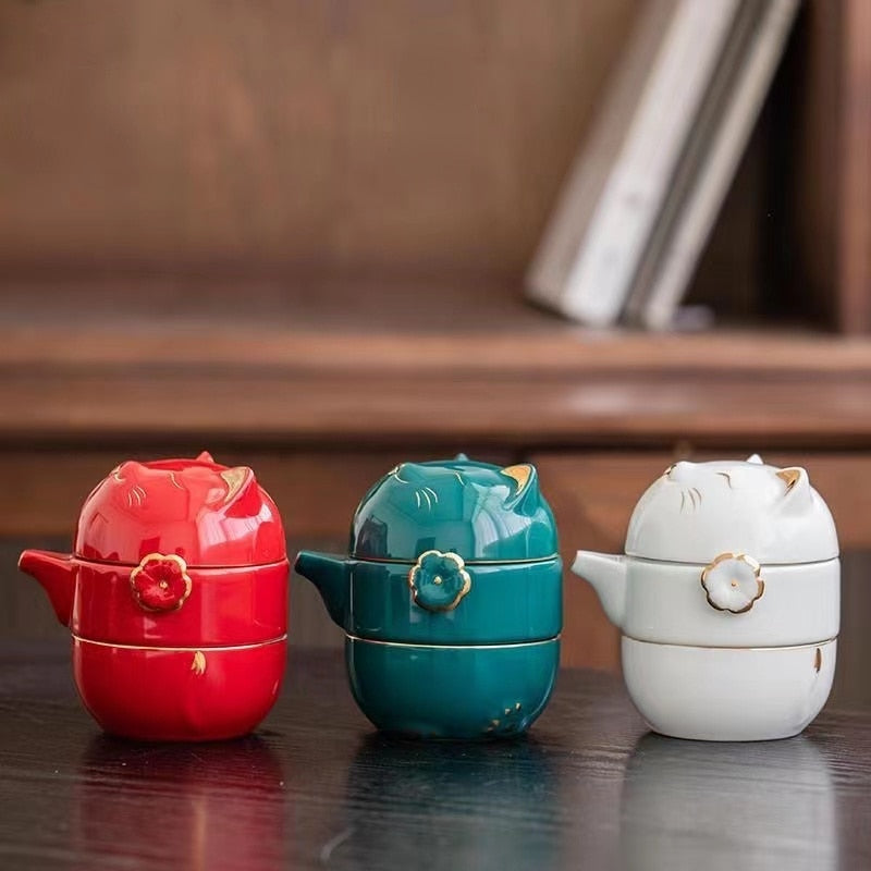 Avtoit | Luck Cat Ceramic Quick Cup Tea Set