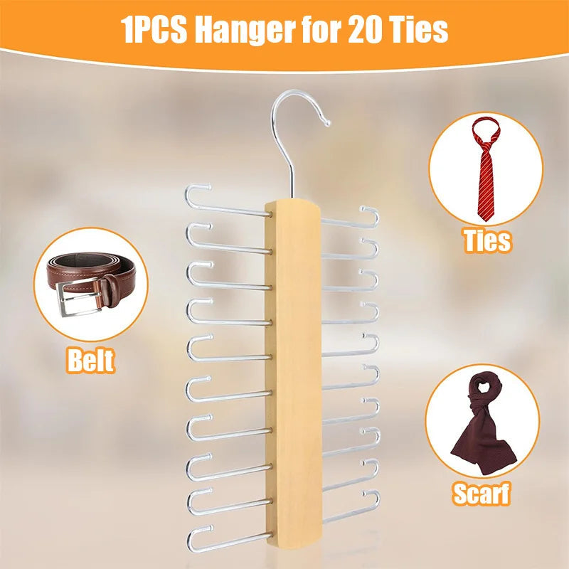 Avtoit | OrganizePro Holzico | Tie & Belt Holder | 20 Rotatable Hooks | For the Style-Conscious