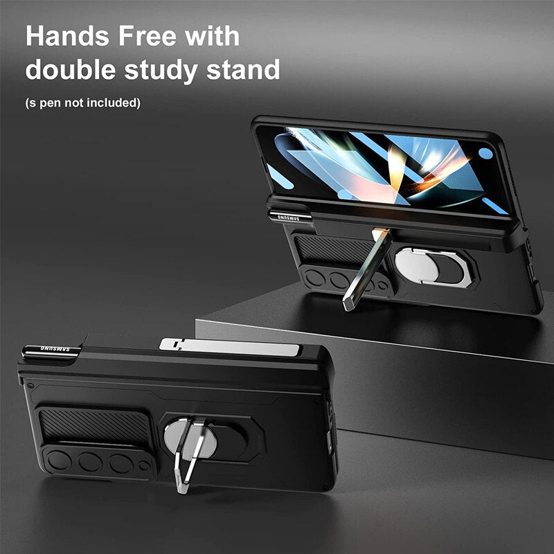 Avtoit | Luxury Case with S Pen Holder and Hinge Screen Protection Ring Stand Case for Samsung Galaxy Z Fold 5 Z Fold 4