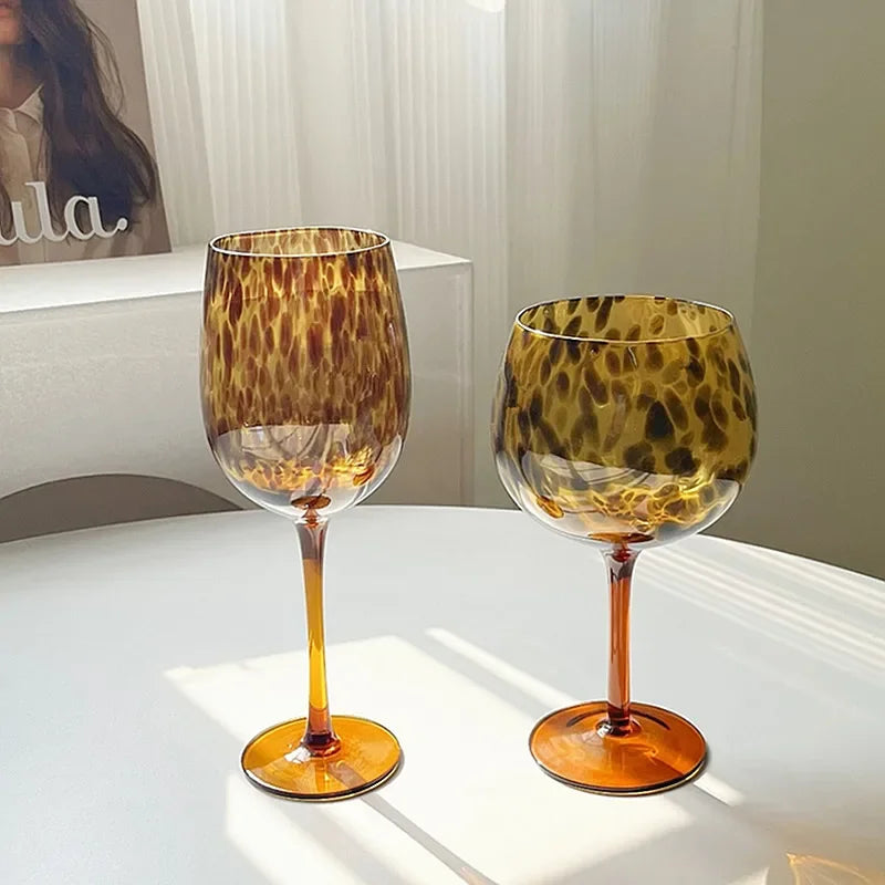 Avtoit | Vintage Amber Leopard-Print Wine Glass