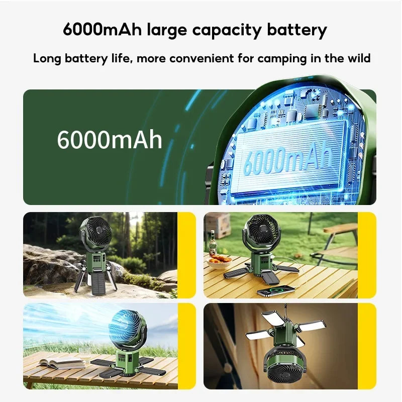 Avtoit | Solar Camping Fan with 6000mAh Battery, LED Light & 4-Speed Cooling – SunBreeze