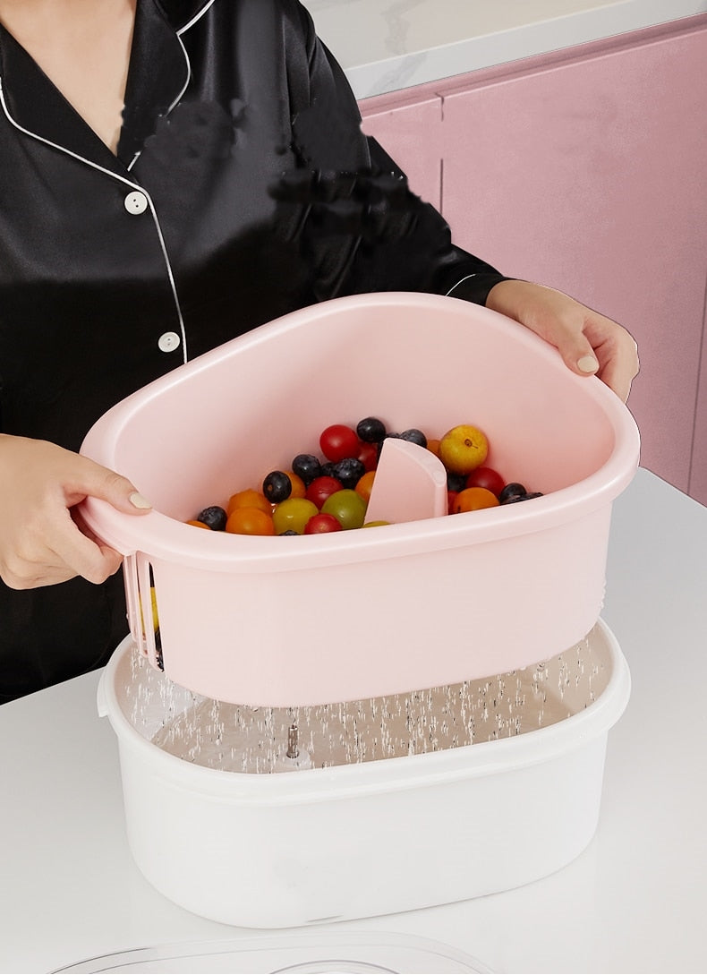 Fruit and Vegetable Washing Basket with Manual Drain