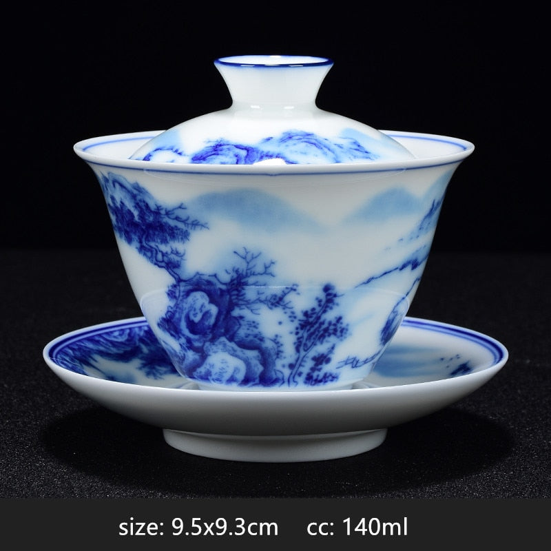 Avtoit | PorceVive Gaiwan Tea Cup | Handcrafted Porcelain with Landscape Pattern | Chinese Tea Set with Lid