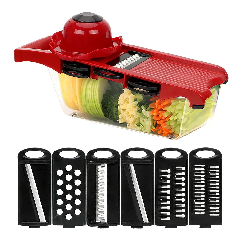 Avtoit | PrepVario Vegetable Cutter Set | 9-piece with Box & Finger Guard | Stainless Steel & BPA-free | In Red