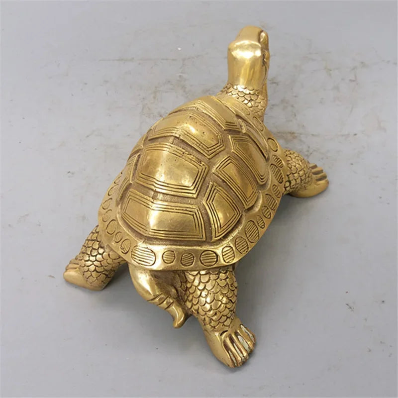 Avtoit | Brass Feng Shui Turtle Statue Lucky Animal Sculpture for Longevity Home Office Decoration Figurine Gift Study Ornament