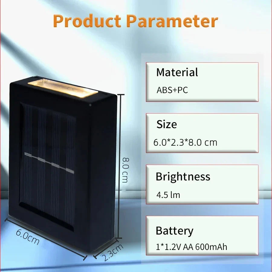 Avtoit | Waterproof LED Solar Wall Lamp: Up and Down Lighting for Balcony, Garden, Street and Landscape