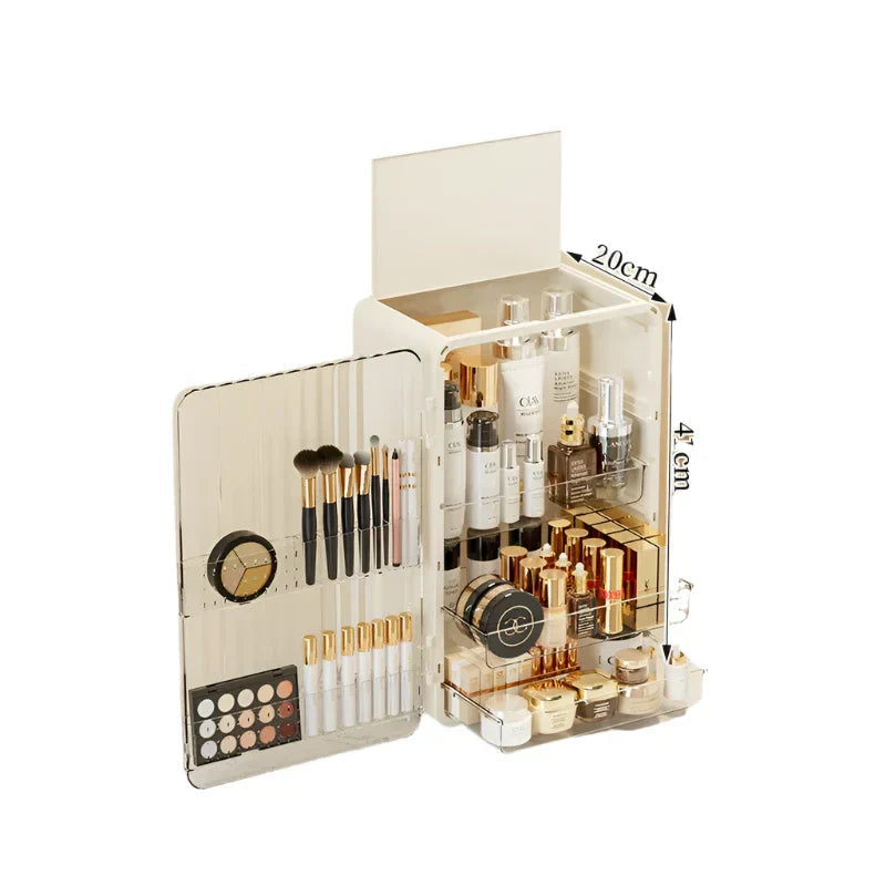 Dust-Proof Cosmetic Storage Box with Magnetic Door for Makeup and Skincare