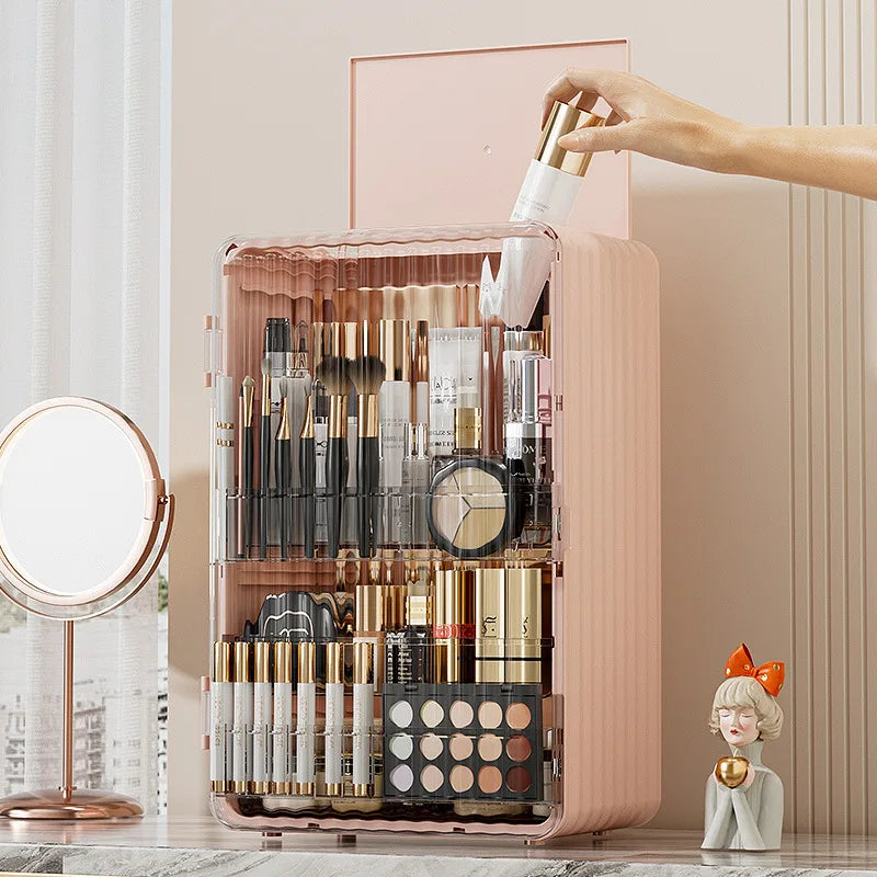 Dust-Proof Cosmetic Storage Box with Magnetic Door for Makeup and Skincare