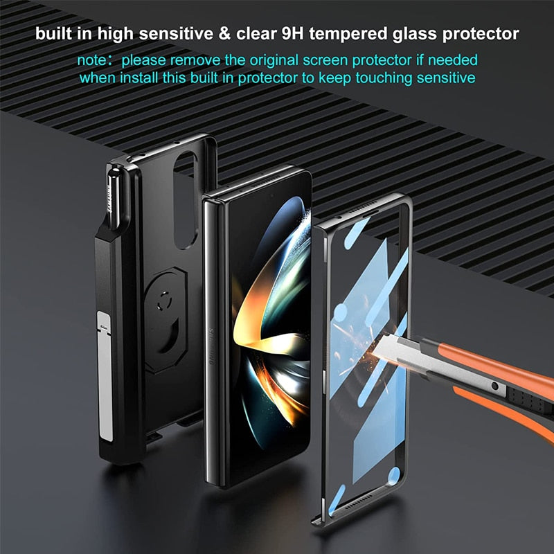 Avtoit | Luxury Case with S Pen Holder and Hinge Screen Protection Ring Stand Case for Samsung Galaxy Z Fold 5 Z Fold 4