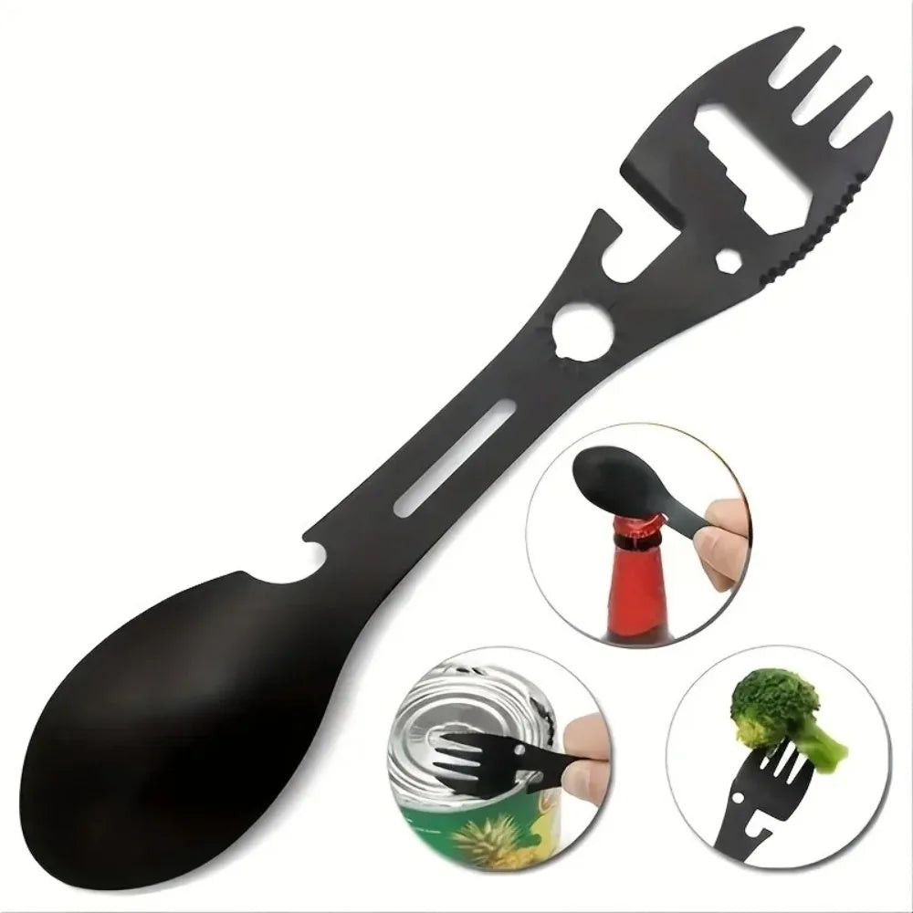 Avtoit | SurviFork Gear | Outdoor Cutlery & Multitool | Stainless Steel Black | Compact & Robust