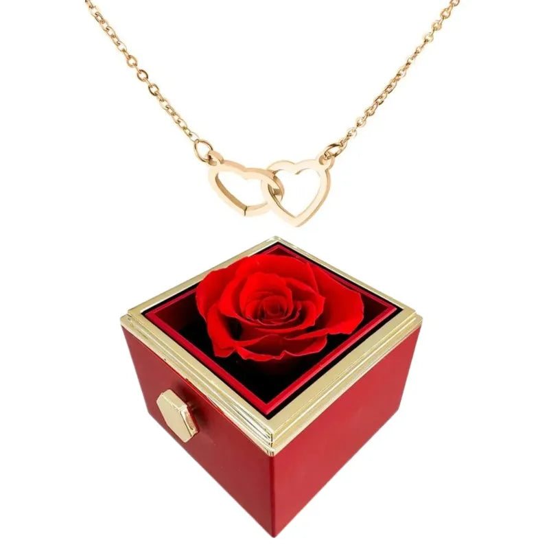 Avtoit | Two Hearts Necklace with Rotating Rose Gift Box